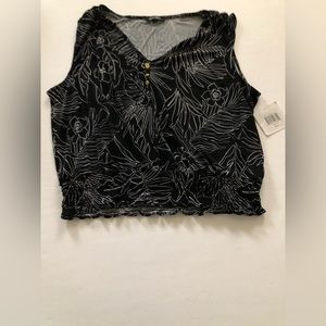 Ellen Tracy Size XL Black White Floral  Blouse Shirt